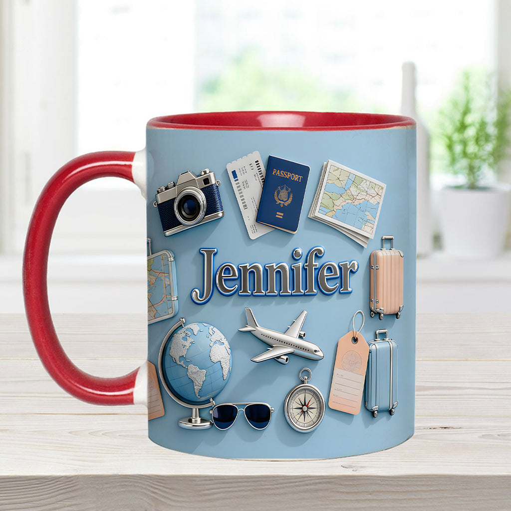 Une fille qui adore voyager - Mug et sous-verre personnalisés sur le thème du voyage