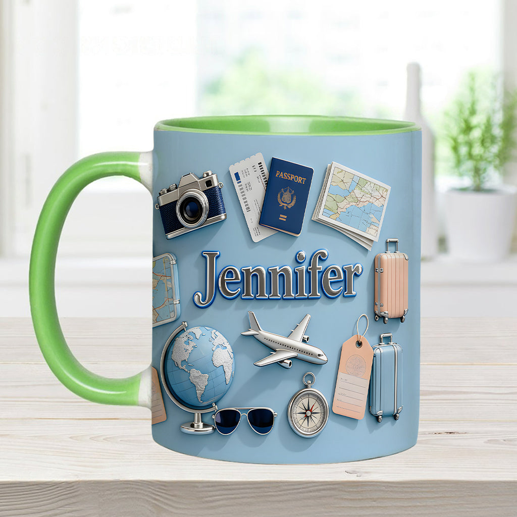 Une fille qui adore voyager - Mug et sous-verre personnalisés sur le thème du voyage