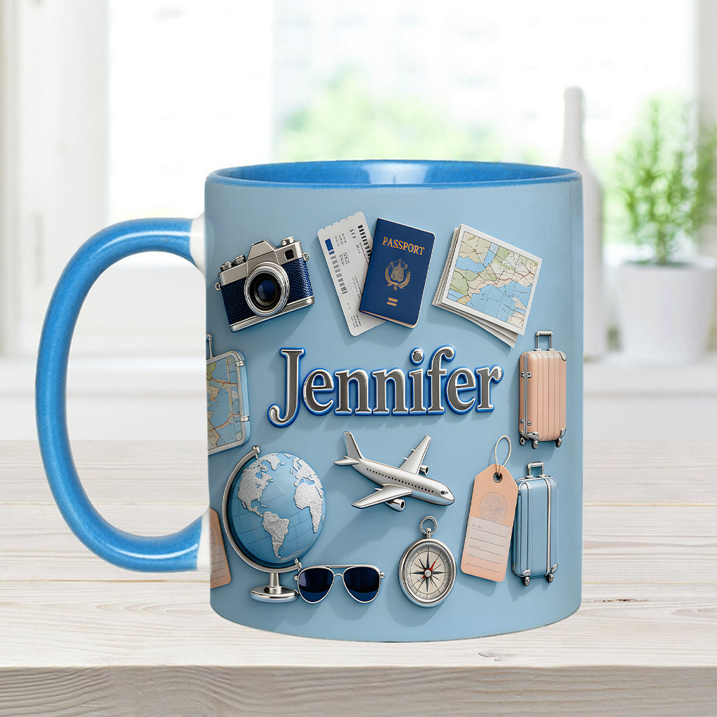Une fille qui adore voyager - Mug et sous-verre personnalisés sur le thème du voyage