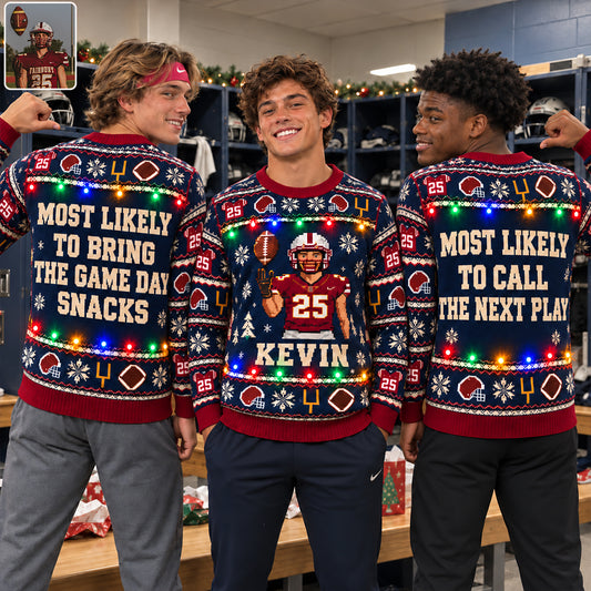 Funny Christmas Light Up Sweater For Family Member, Sisters, Brothers, Friends - Personalized Football Light Up Sweater