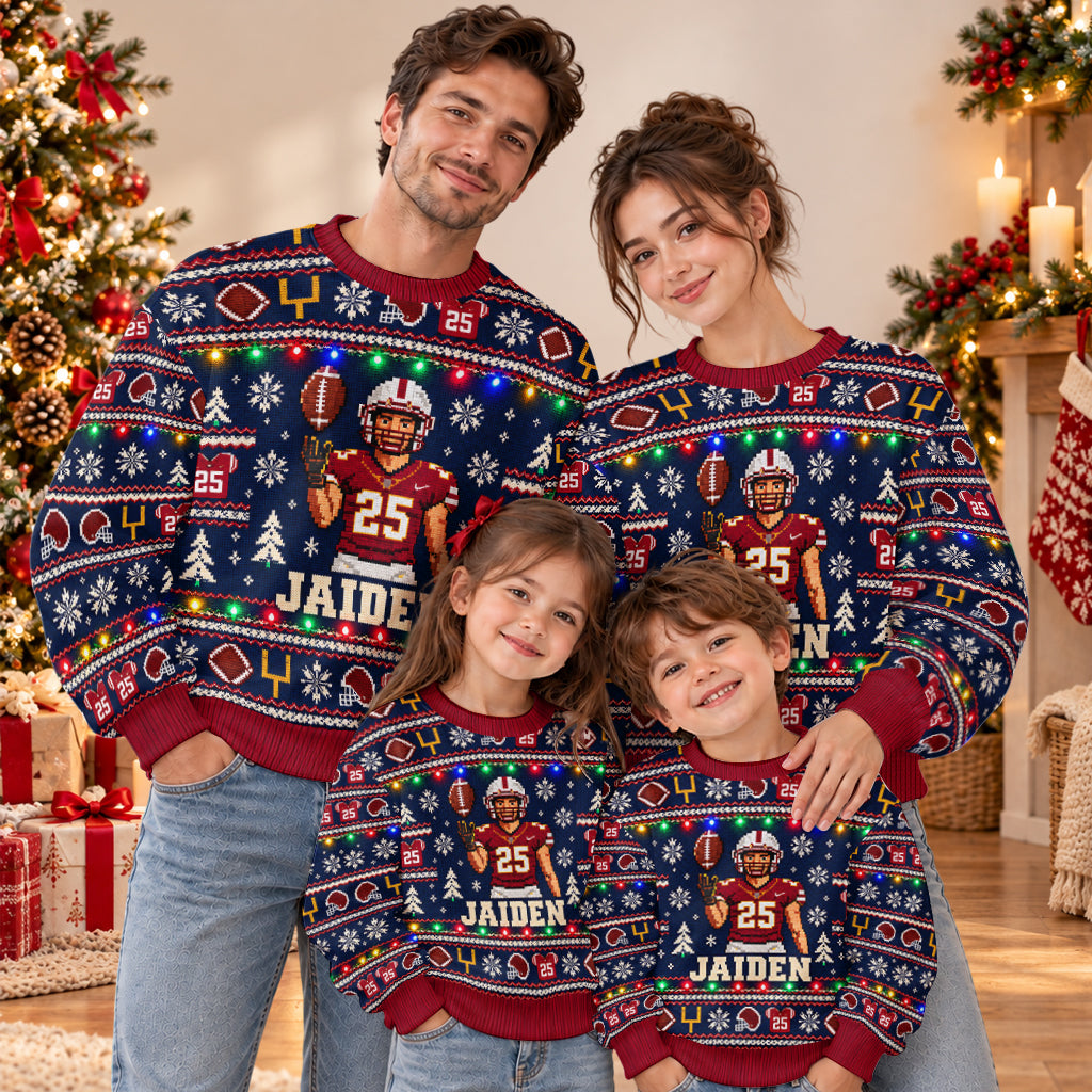 Funny Christmas Light Up Sweater For Family Member, Sisters, Brothers, Friends - Personalized Football Light Up Sweater
