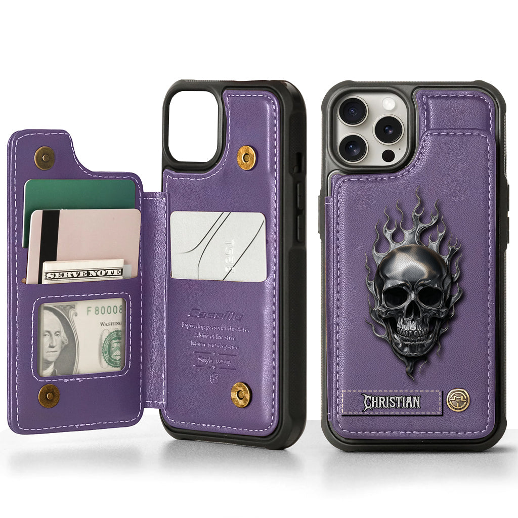 Fire Skull - Personalized Skull Wallet Phone Case