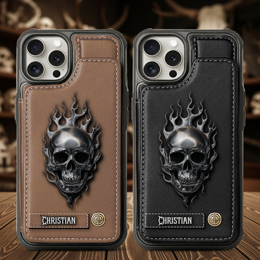 Fire Skull - Personalized Skull Wallet Phone Case