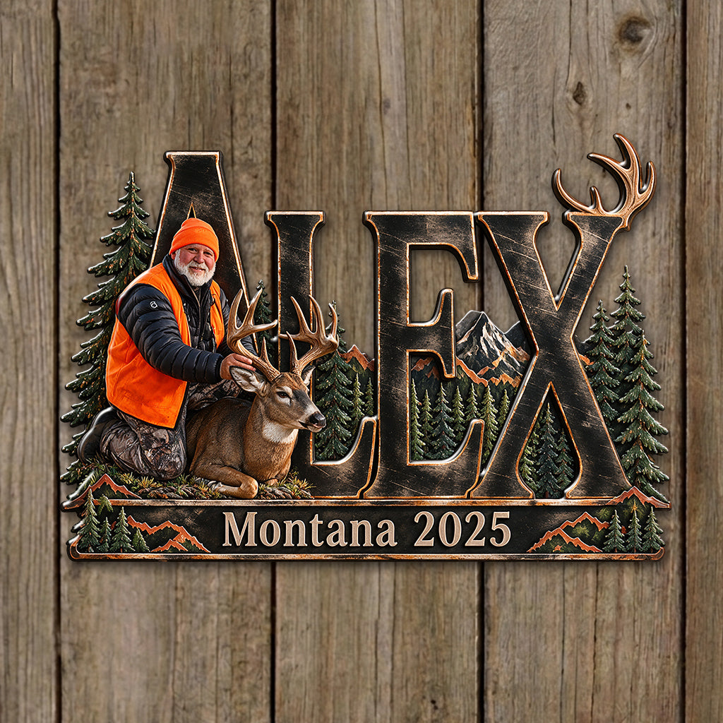Hunter Gift, Deer Hunting Lovers Gift - Personalized Hunting 3D Printed Cut Metal Sign