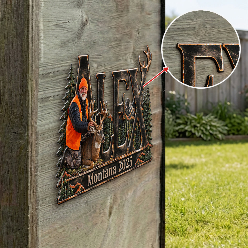 Hunter Gift, Deer Hunting Lovers Gift - Personalized Hunting 3D Printed Cut Metal Sign