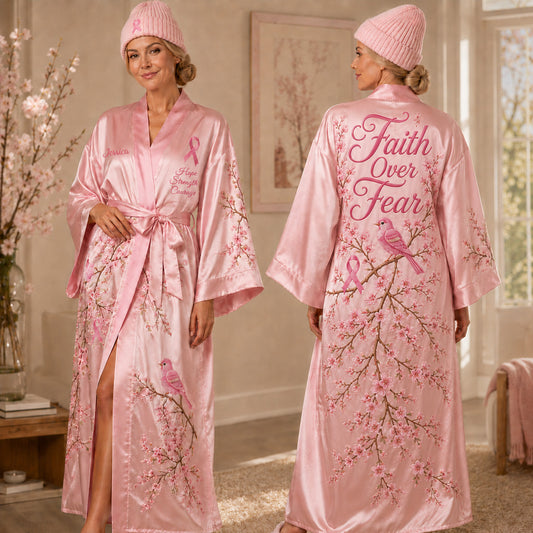 Breast Cancer Awareness - Personalized Breast Cancer Awareness Satin Robe