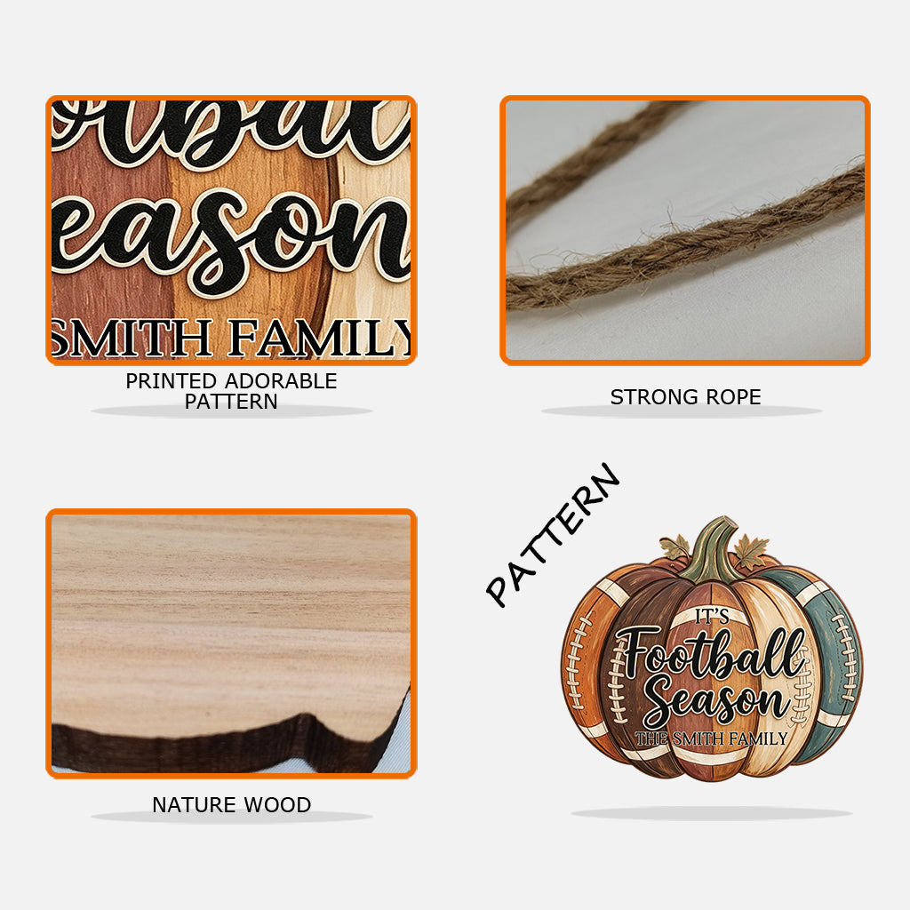 It's Football Season - Personalized Football Shaped Wood Sign With Sash