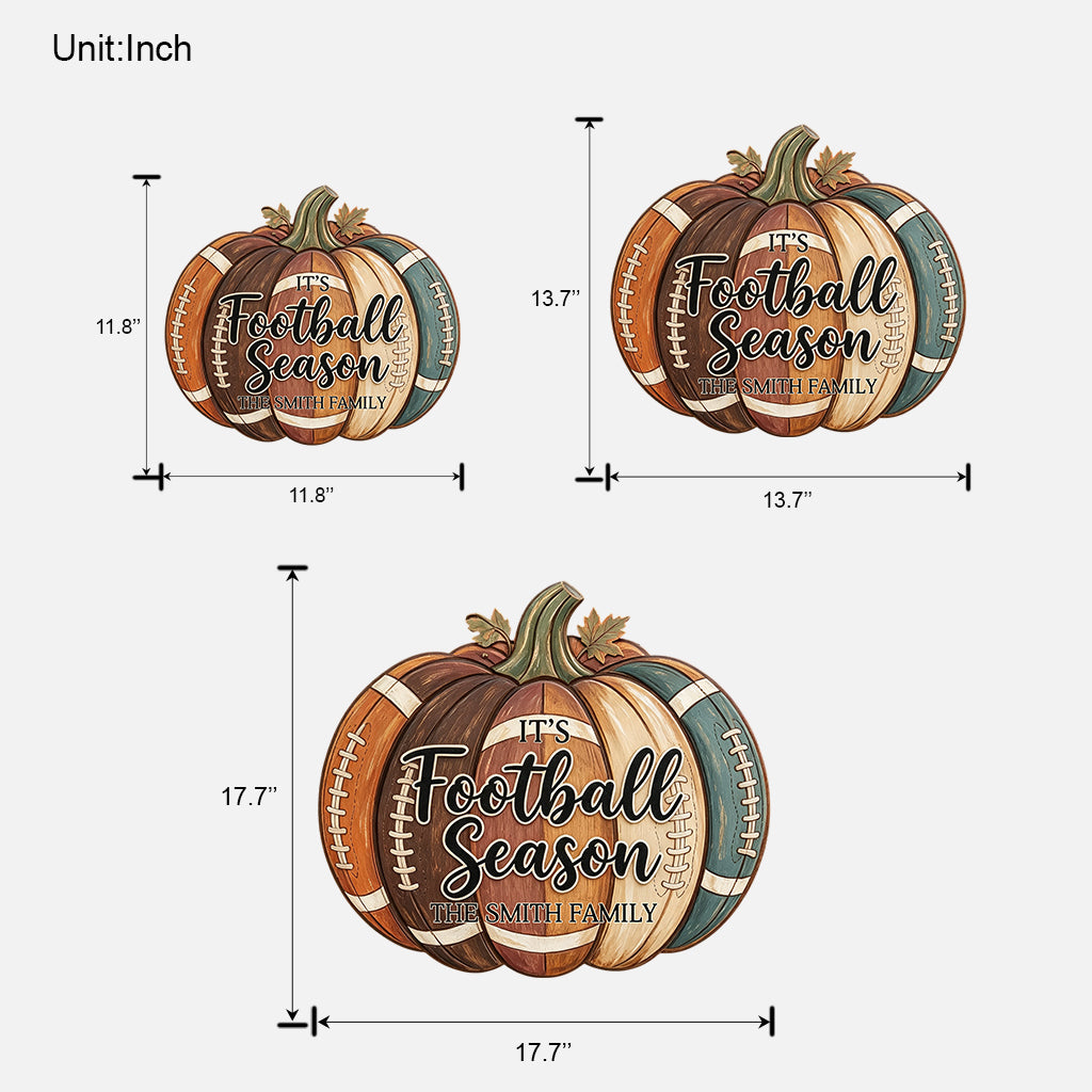 It's Football Season - Personalized Football Shaped Wood Sign With Sash