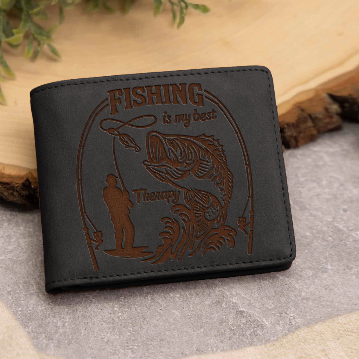 Fishing Is My Therapy - Personalized Fishing Leather Wallet