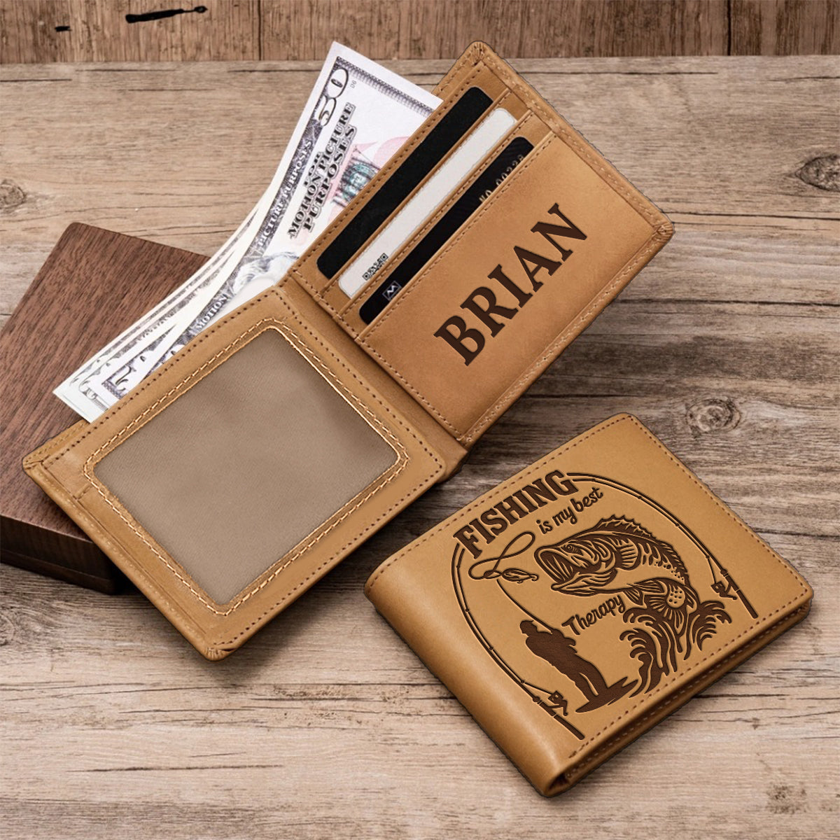 Fishing Is My Therapy - Personalized Fishing Leather Wallet