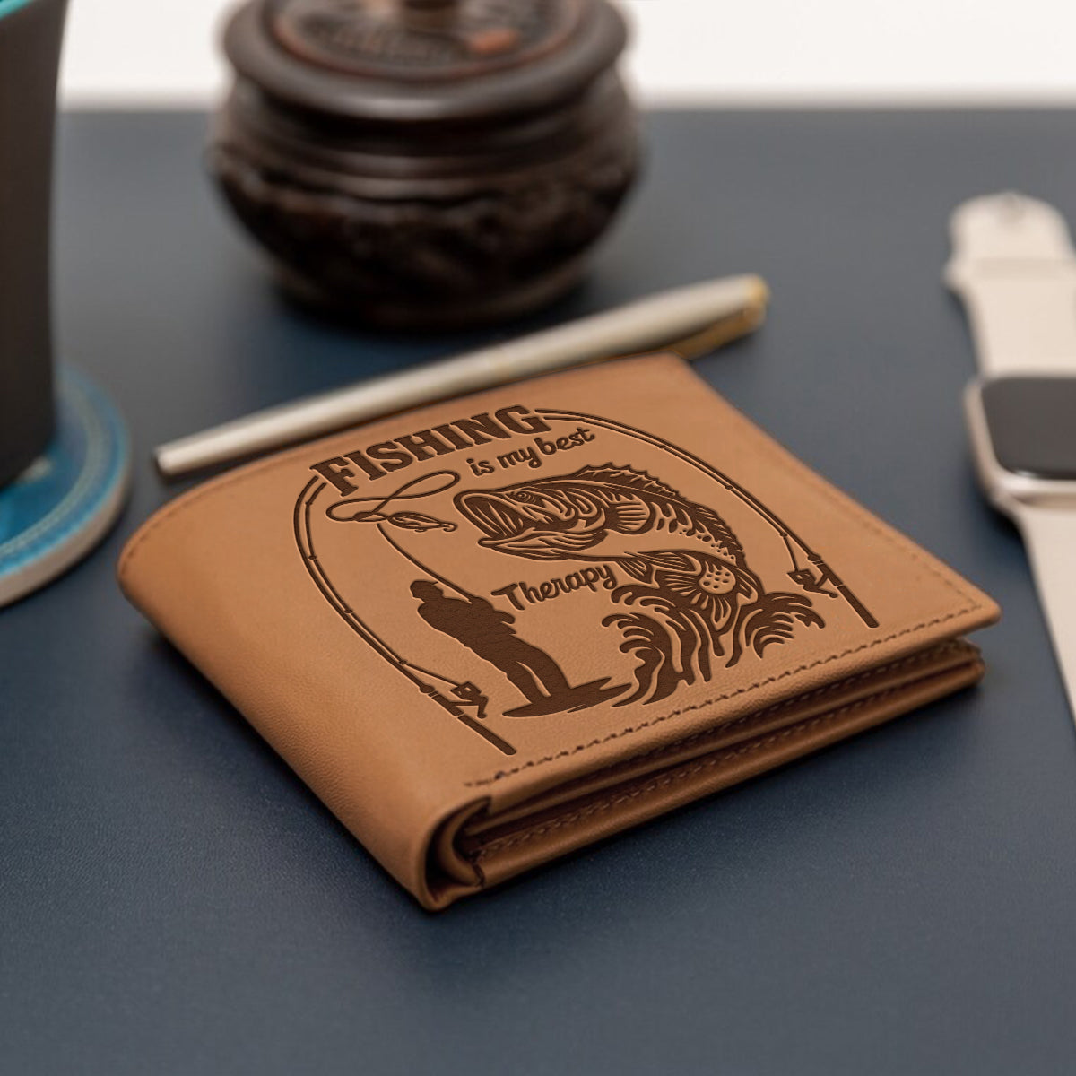 Fishing Is My Therapy - Personalized Fishing Leather Wallet