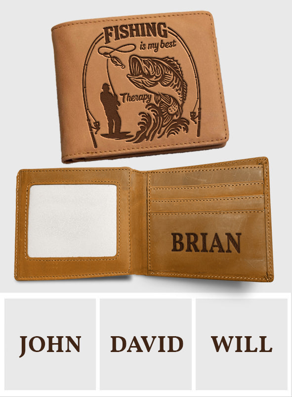 Fishing Is My Therapy - Personalized Fishing Leather Wallet
