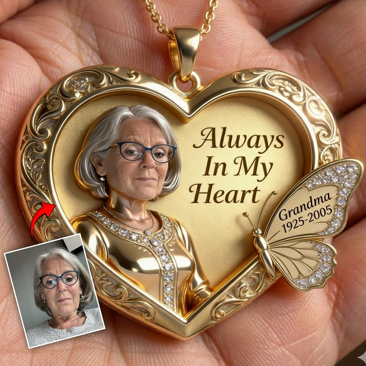 Custom Any Photo Forever Missed - Personalized Memorial Shaped Metal Pendant Necklace