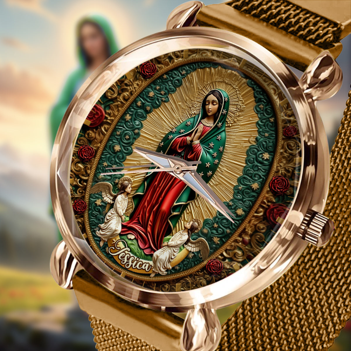 Notre-Dame de Guadalupe - Montre-bracelet chrétienne personnalisée pour femme