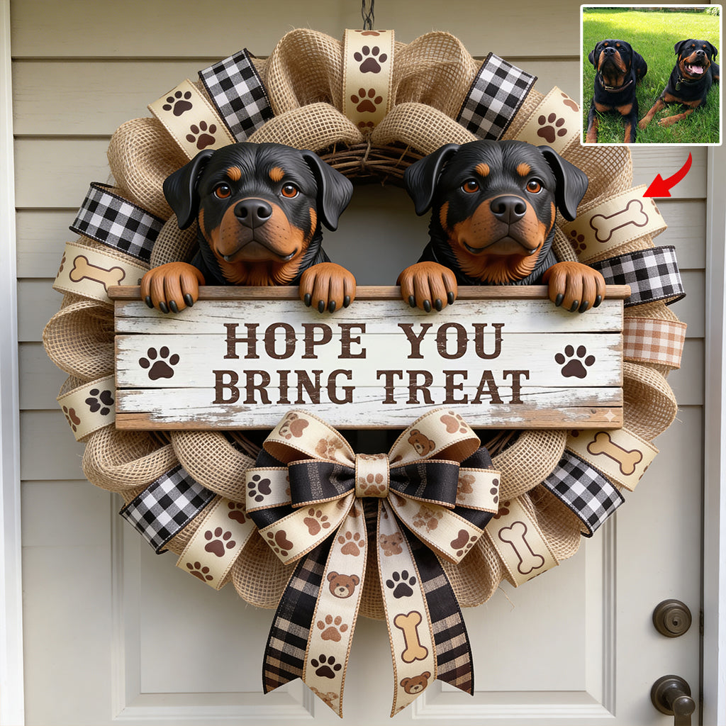 Individuell gestalteter Haustierkranz nach Foto – personalisiertes Holzschild in Hundeform