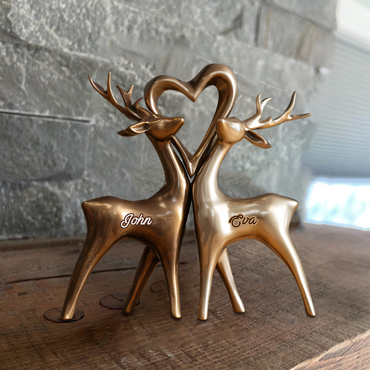 Anniversary Gifts Couple Deer - Personalized Couple Custom Shaped Wood Plaque