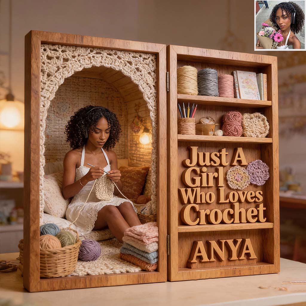 Einfach ein Mädchen, das Häkeln liebt – personalisiertes Acryl-Diptychon aus Häkelarbeit