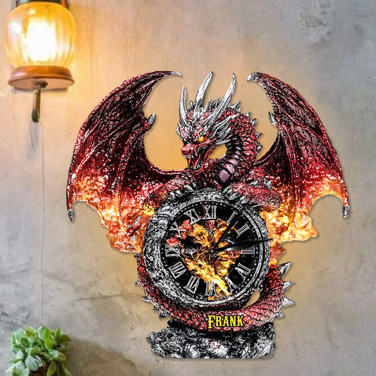 La Magie du Dragon - Horloge murale lumineuse LED Dragon personnalisée