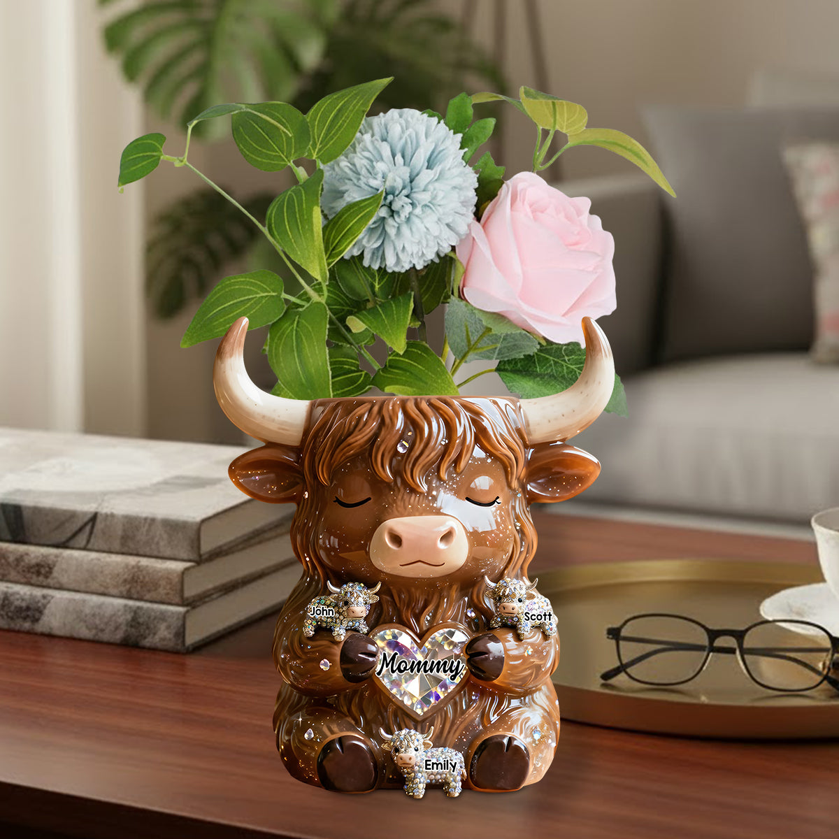 Farm Life - Personalized Highland Cow Custom Shape Acrylic Flower Vase