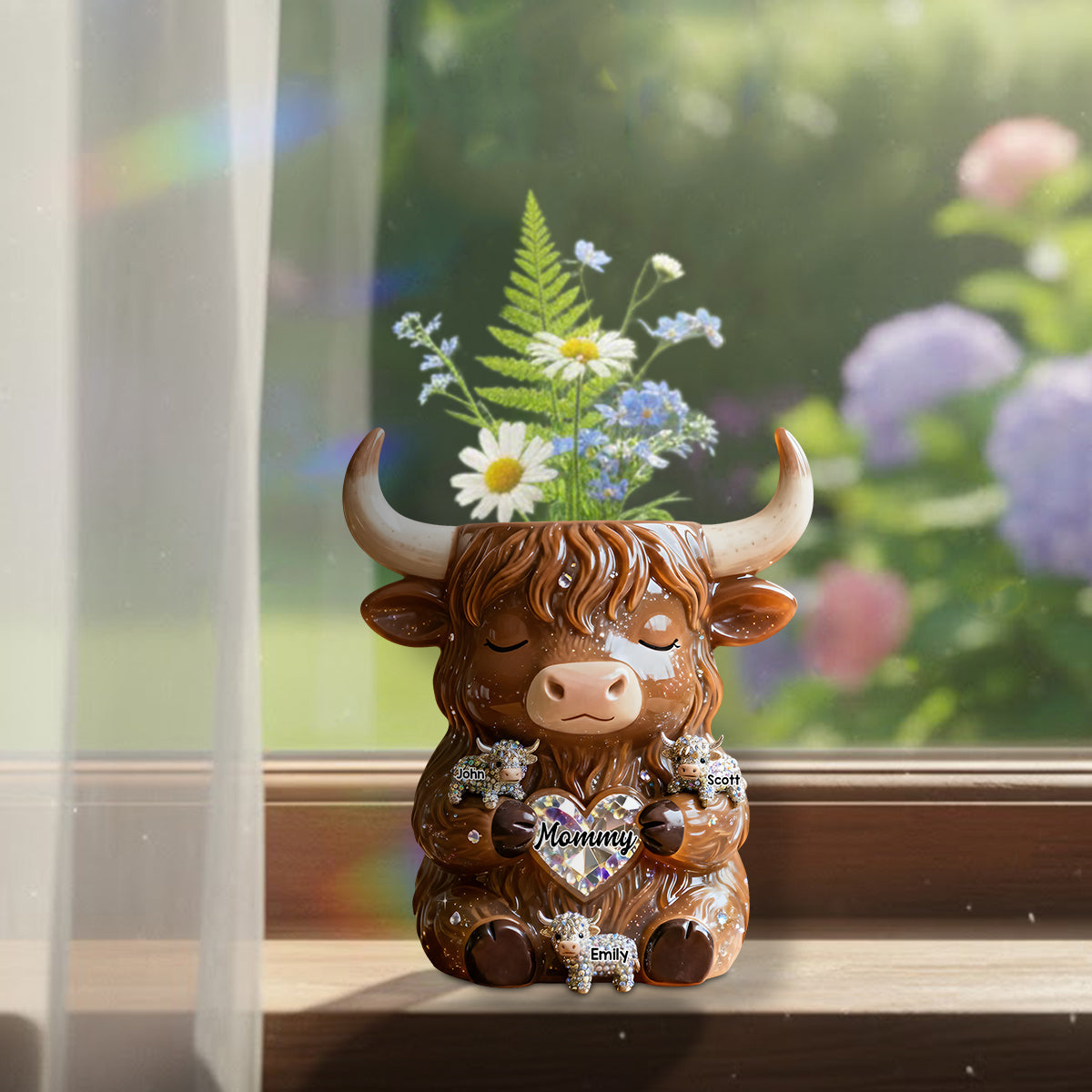 Farm Life - Personalized Highland Cow Custom Shape Acrylic Flower Vase