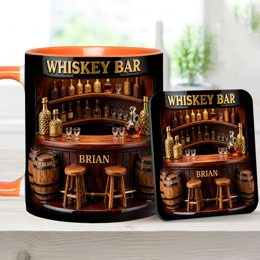 Whisky-Bar – Personalisierter Whiskybecher mit Akzenten und Untersetzer