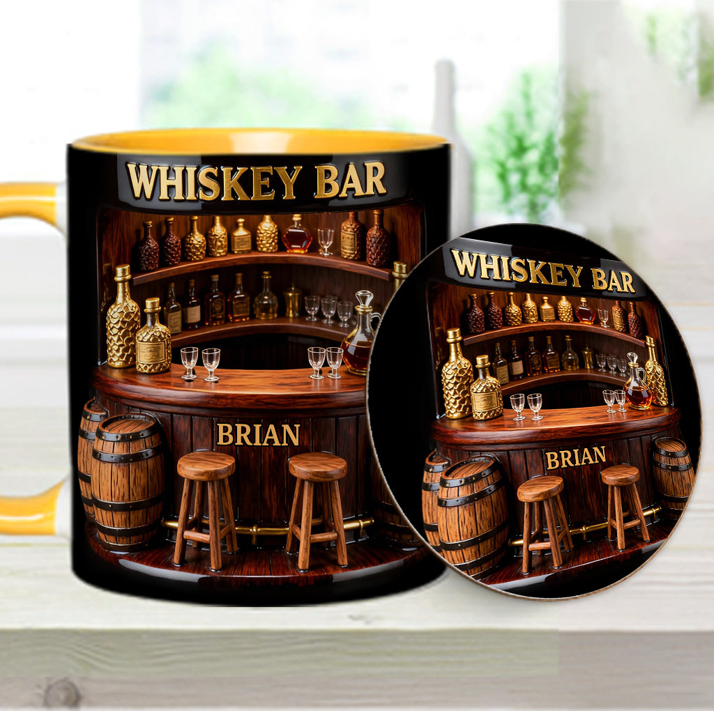 Whisky-Bar – Personalisierter Whiskybecher mit Akzenten und Untersetzer