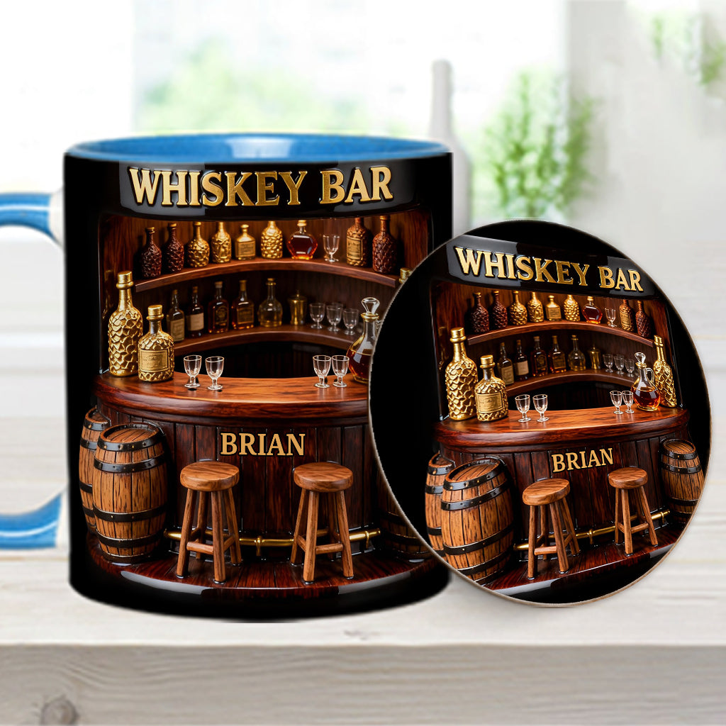 Whisky-Bar – Personalisierter Whiskybecher mit Akzenten und Untersetzer