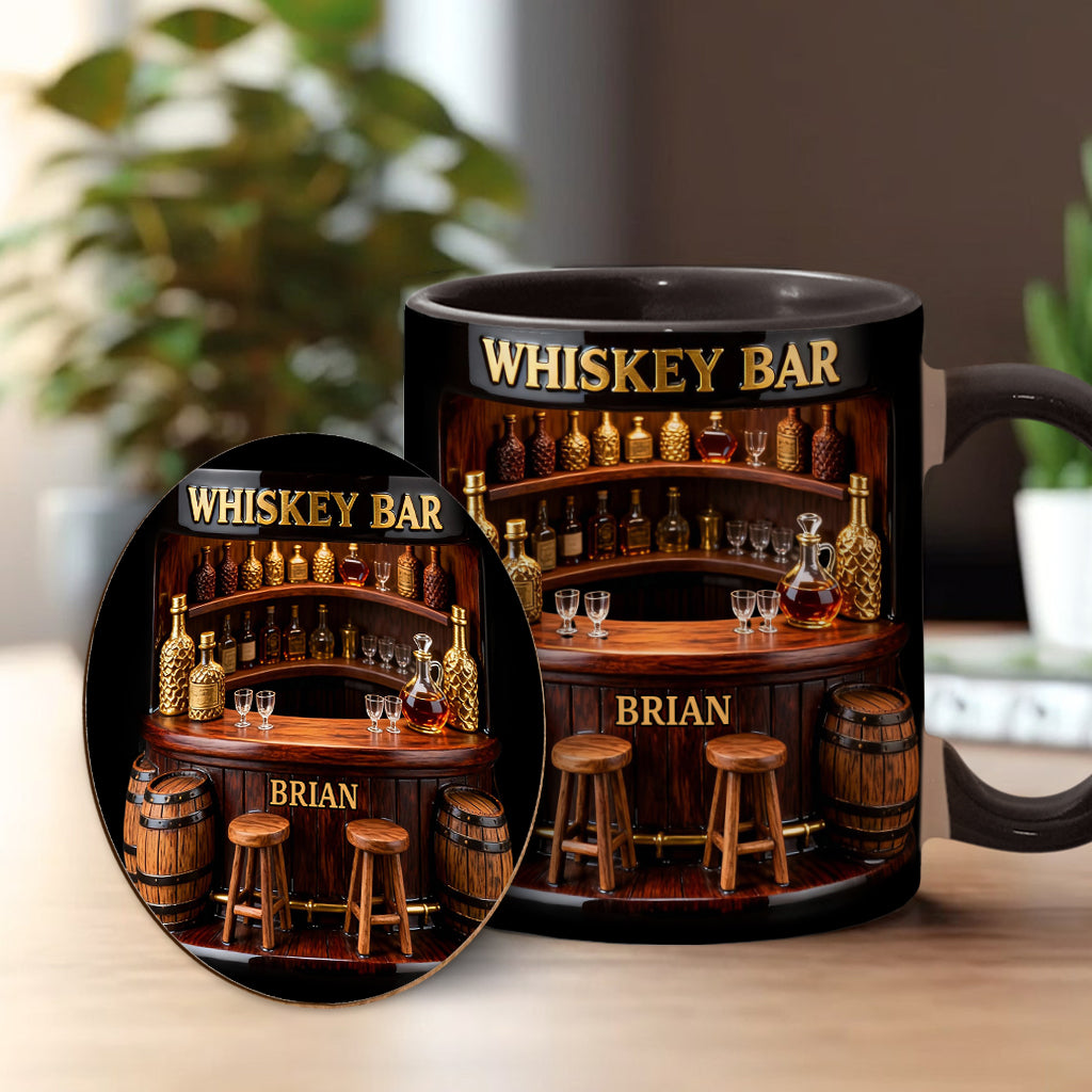 Whisky-Bar – Personalisierter Whiskybecher mit Akzenten und Untersetzer