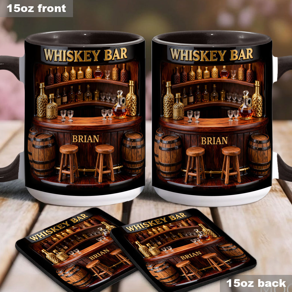 Whisky-Bar – Personalisierter Whiskybecher mit Akzenten und Untersetzer