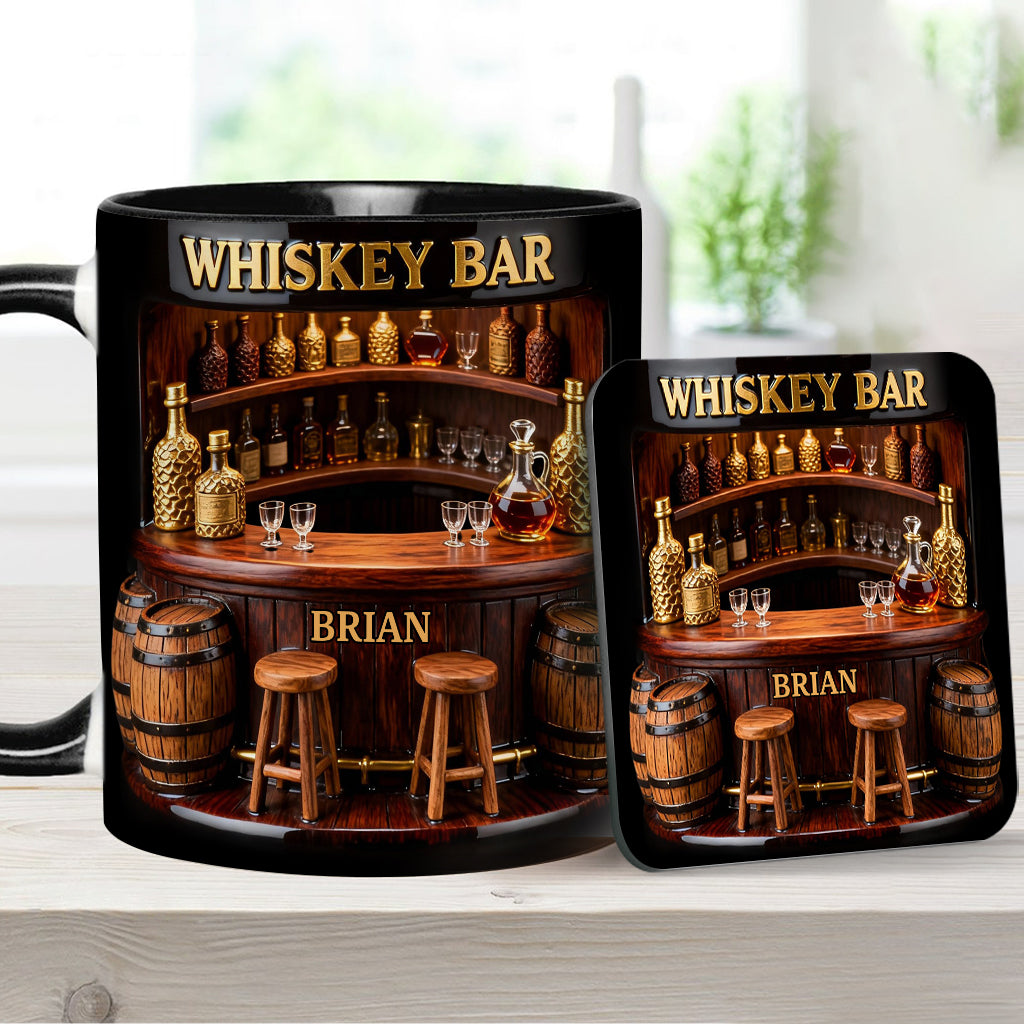 Whisky-Bar – Personalisierter Whiskybecher mit Akzenten und Untersetzer