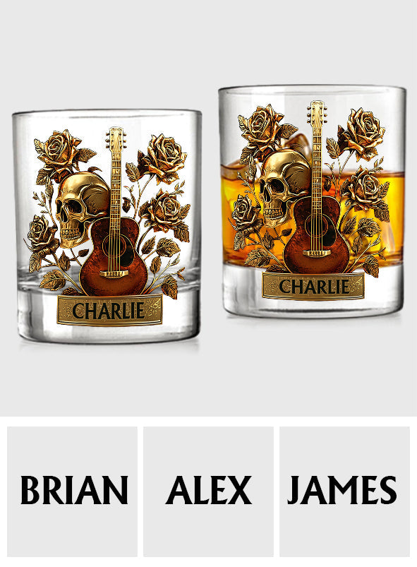Guitar, Skull & Roses - Personalized Guitar Whiskey Glass