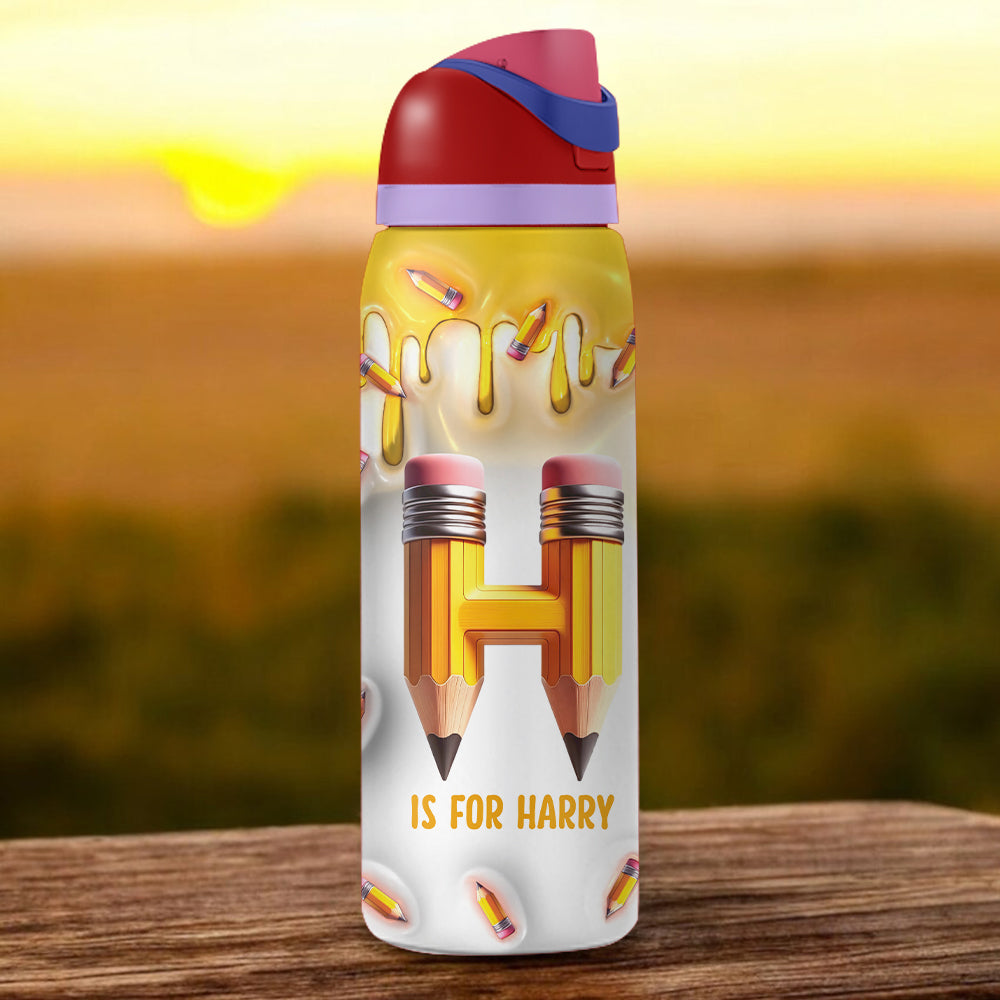Pencil Alphabet Custom Name - Personalized Kid 2-In-1 Spout Water Bottle