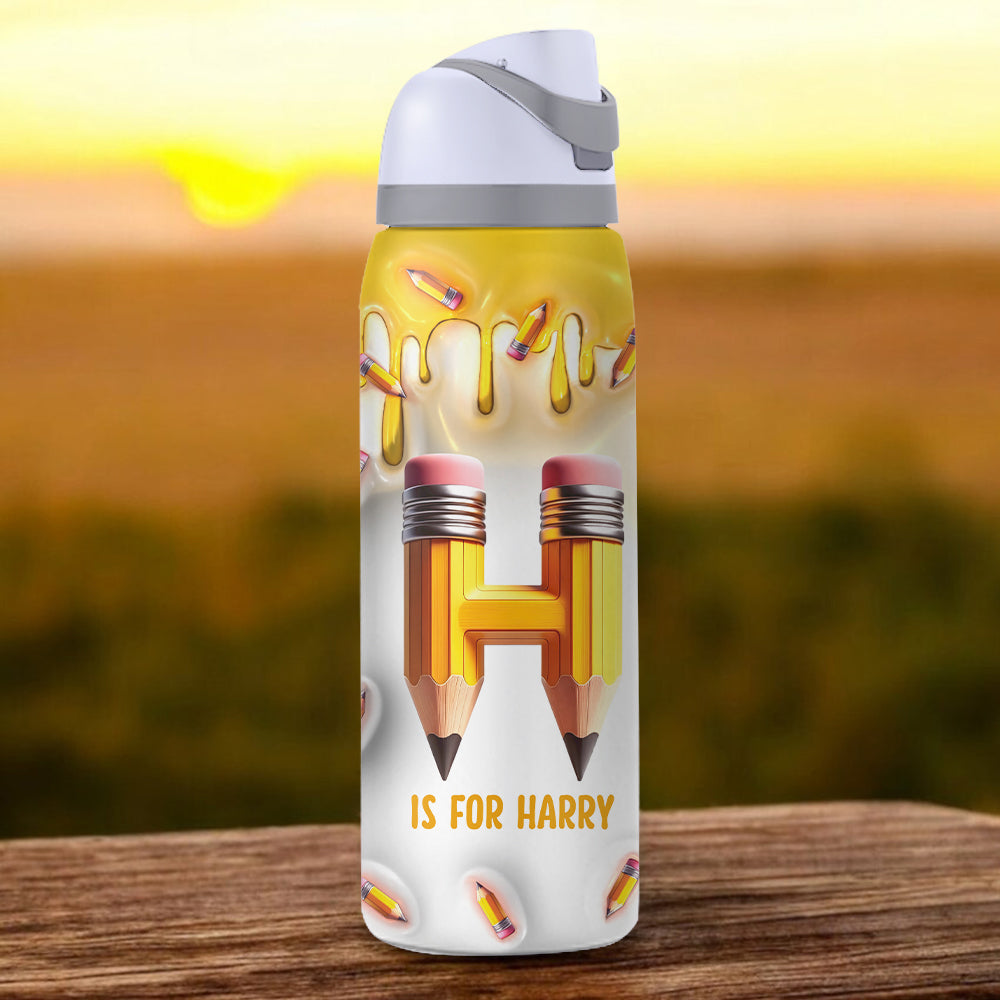 Pencil Alphabet Custom Name - Personalized Kid 2-In-1 Spout Water Bottle