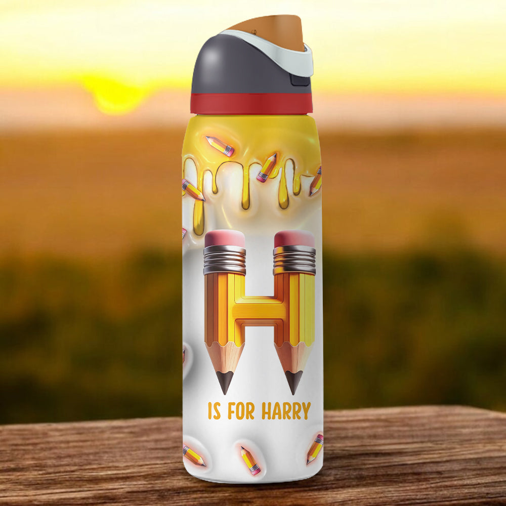 Pencil Alphabet Custom Name - Personalized Kid 2-In-1 Spout Water Bottle