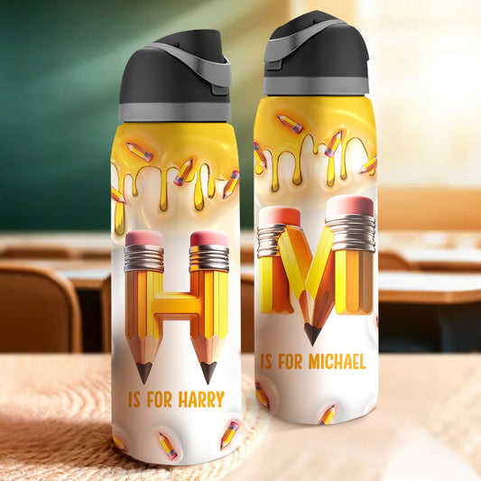 Pencil Alphabet Custom Name - Personalized Kid 2-In-1 Spout Water Bottle