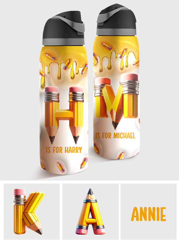 Pencil Alphabet Custom Name - Personalized Kid 2-In-1 Spout Water Bottle