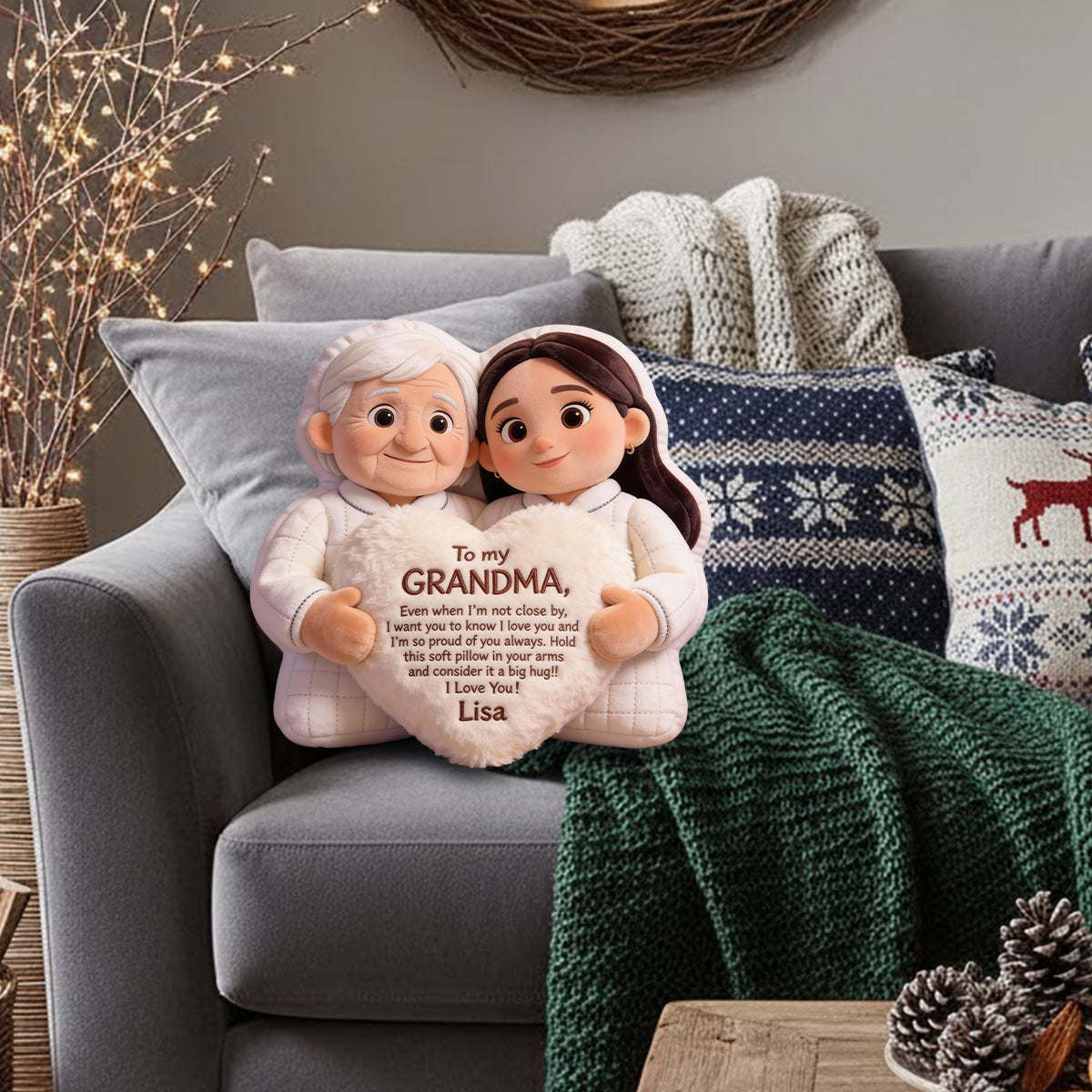 À ma grand-mère - Coussin personnalisé en fausse fourrure en forme de grand-mère