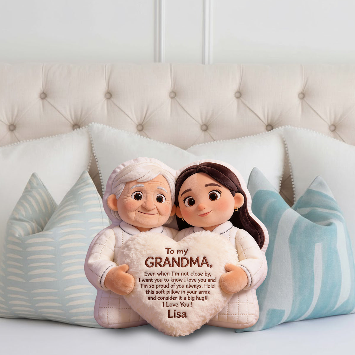 À ma grand-mère - Coussin personnalisé en fausse fourrure en forme de grand-mère
