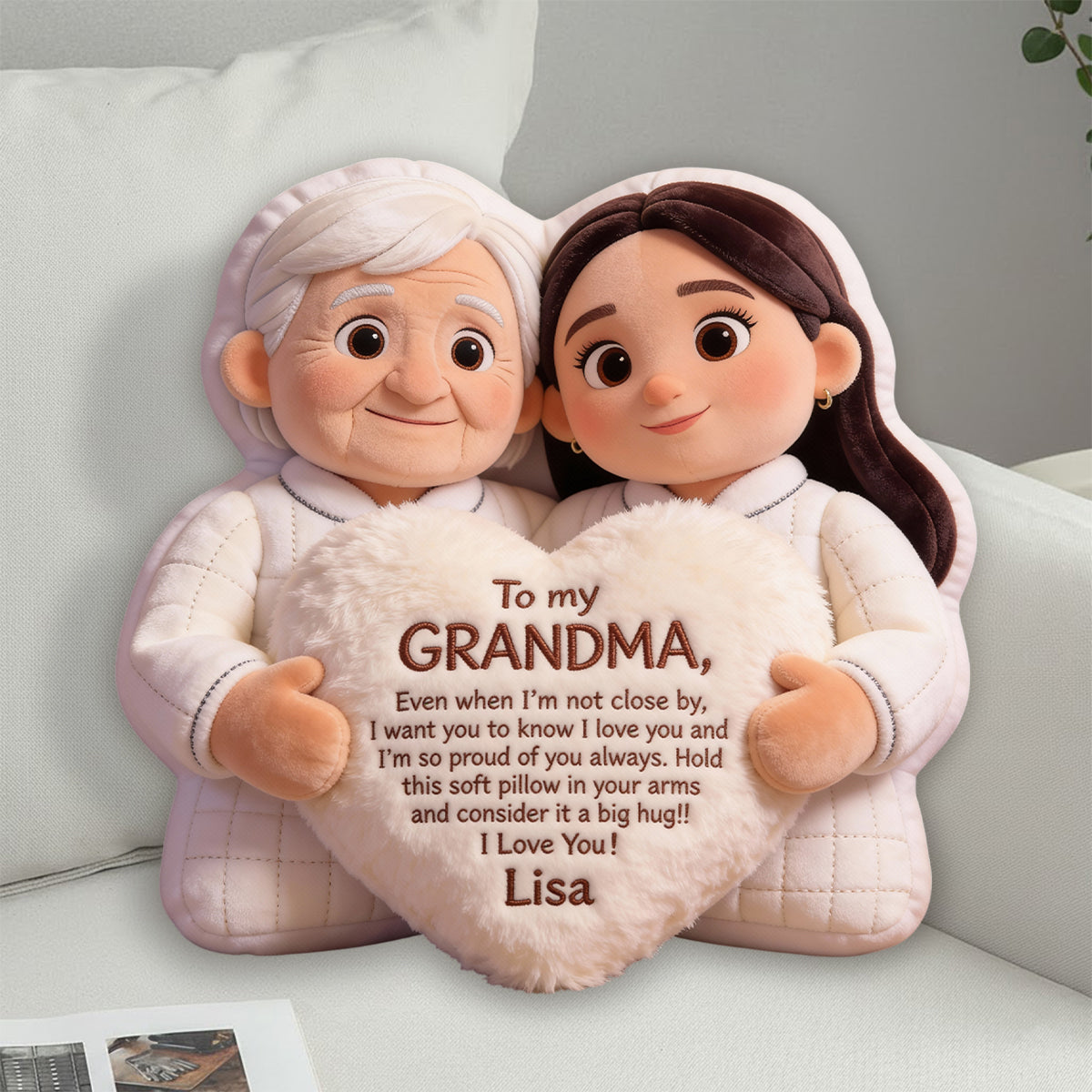 À ma grand-mère - Coussin personnalisé en fausse fourrure en forme de grand-mère