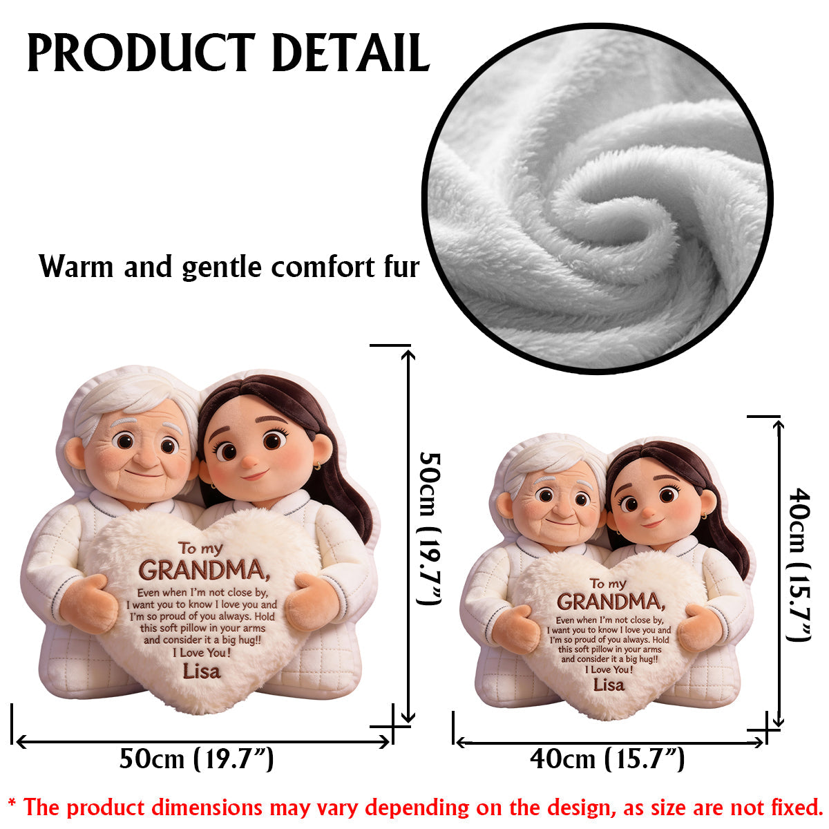 À ma grand-mère - Coussin personnalisé en fausse fourrure en forme de grand-mère