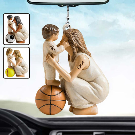 Any Sport Mom, Basketball Mom, Football Mom, Softball Mom, Baseball Mom - Personalized Basketball Car Ornament