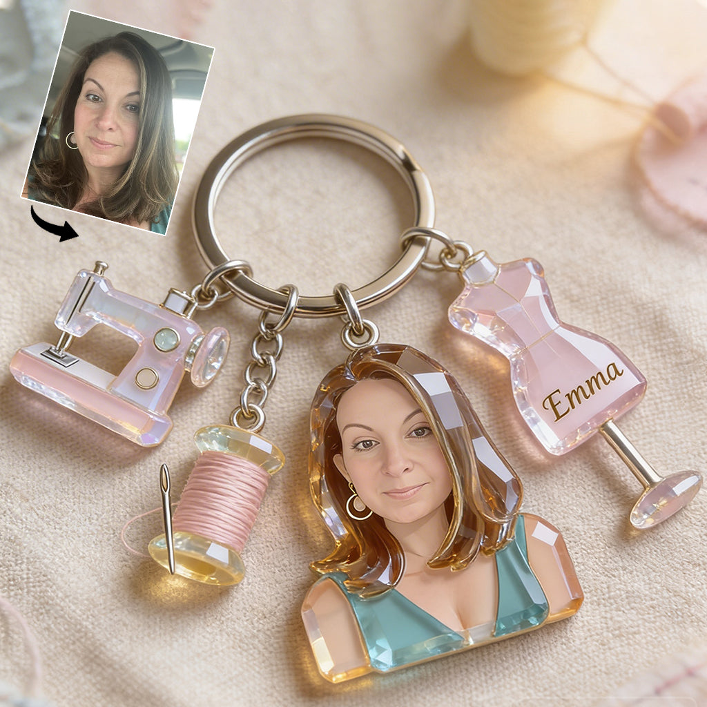 Nähbegeisterte – Personalisierter Näh-Schlüsselanhänger mit Anhängern
