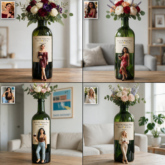 My Happy Place - Personalized Wine Custom Shape Acrylic Flower Vase