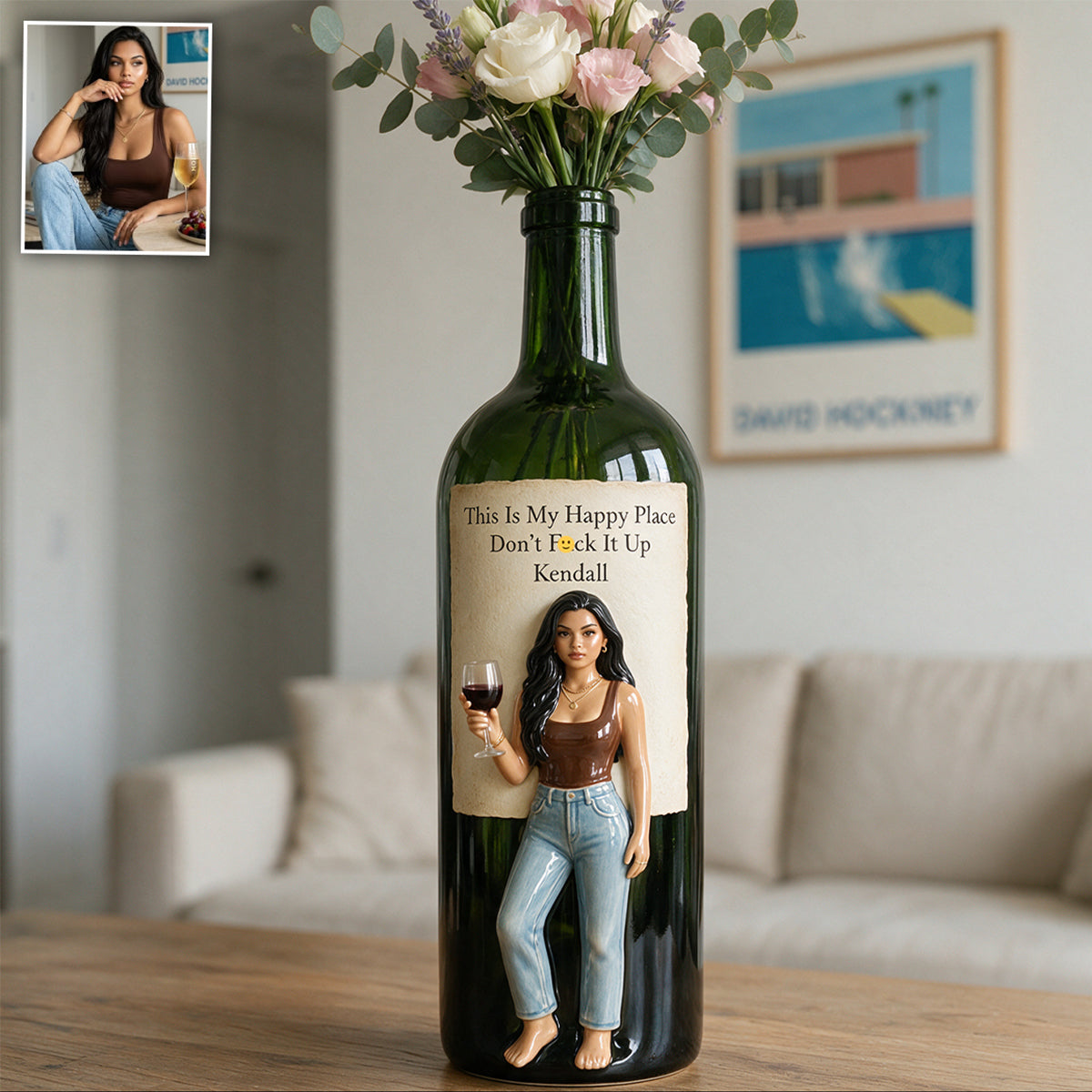My Happy Place - Personalized Wine Custom Shape Acrylic Flower Vase