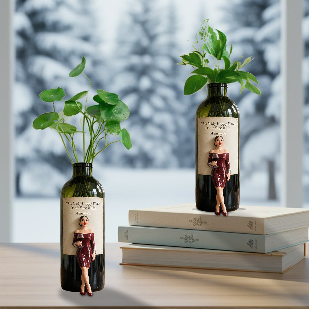 My Happy Place - Personalized Wine Custom Shape Acrylic Flower Vase