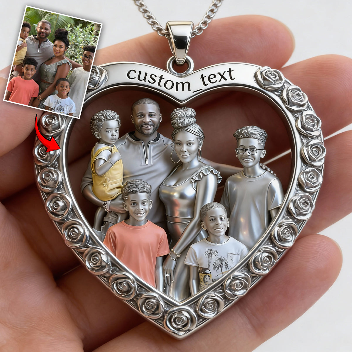Best Family Ever - Personalized Family Shaped Metal Pendant Necklace