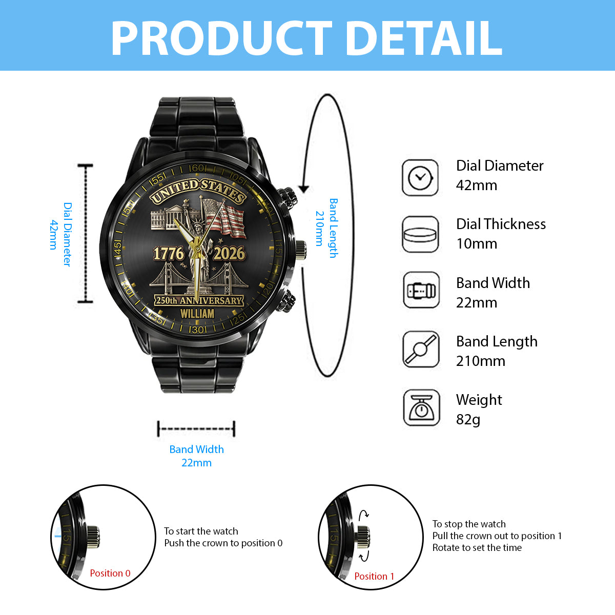 250th Anniversary - Personalized Patriot Hand Watch