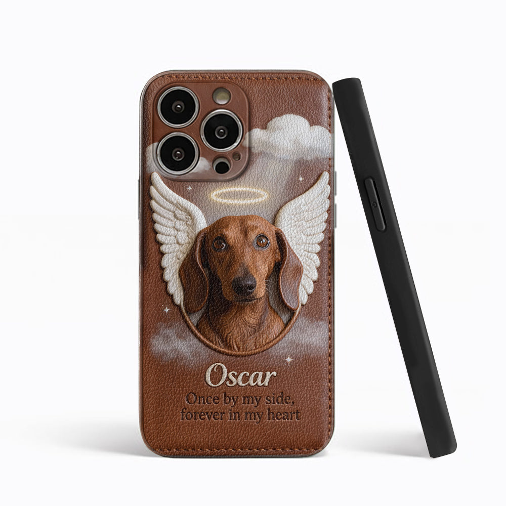 Once By My Side - Personalized Dog Leather Phone Case