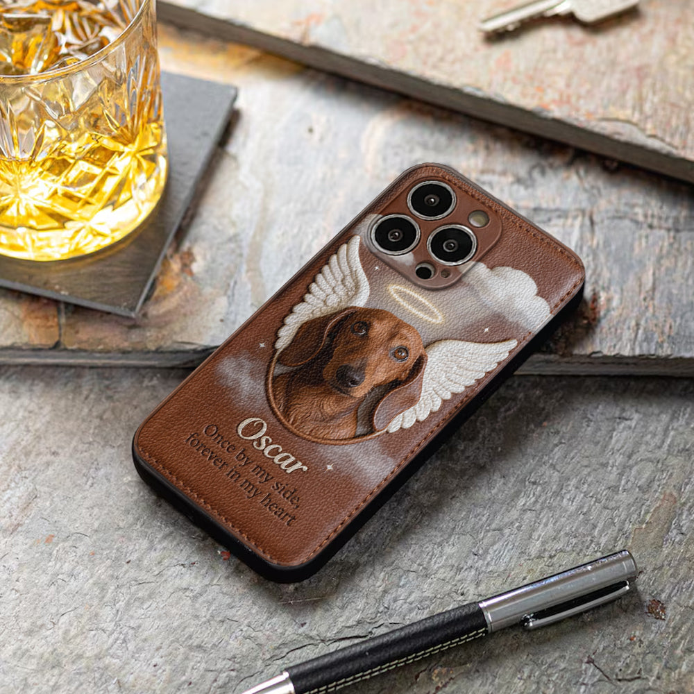 Once By My Side - Personalized Dog Leather Phone Case