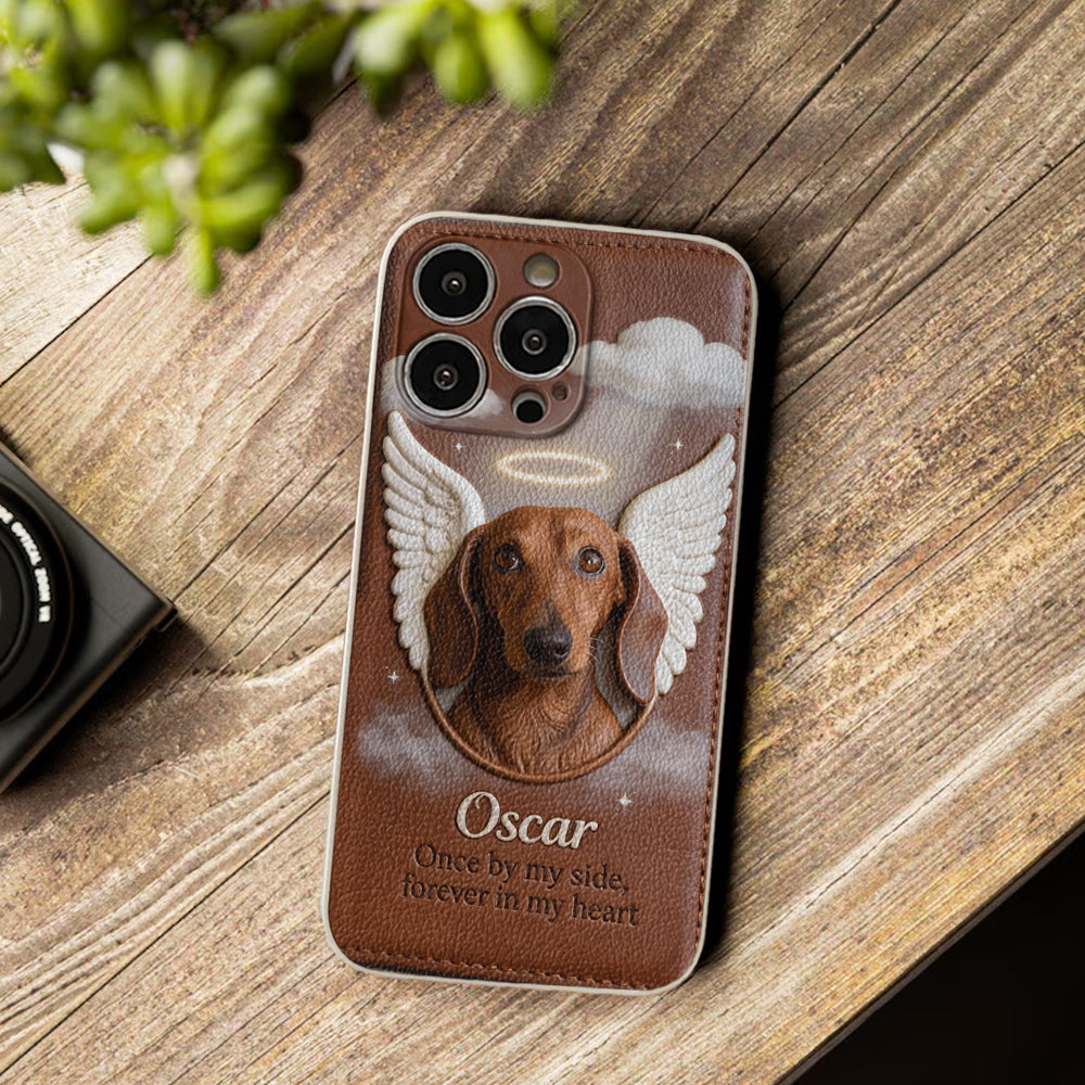 Once By My Side - Personalized Dog Leather Phone Case